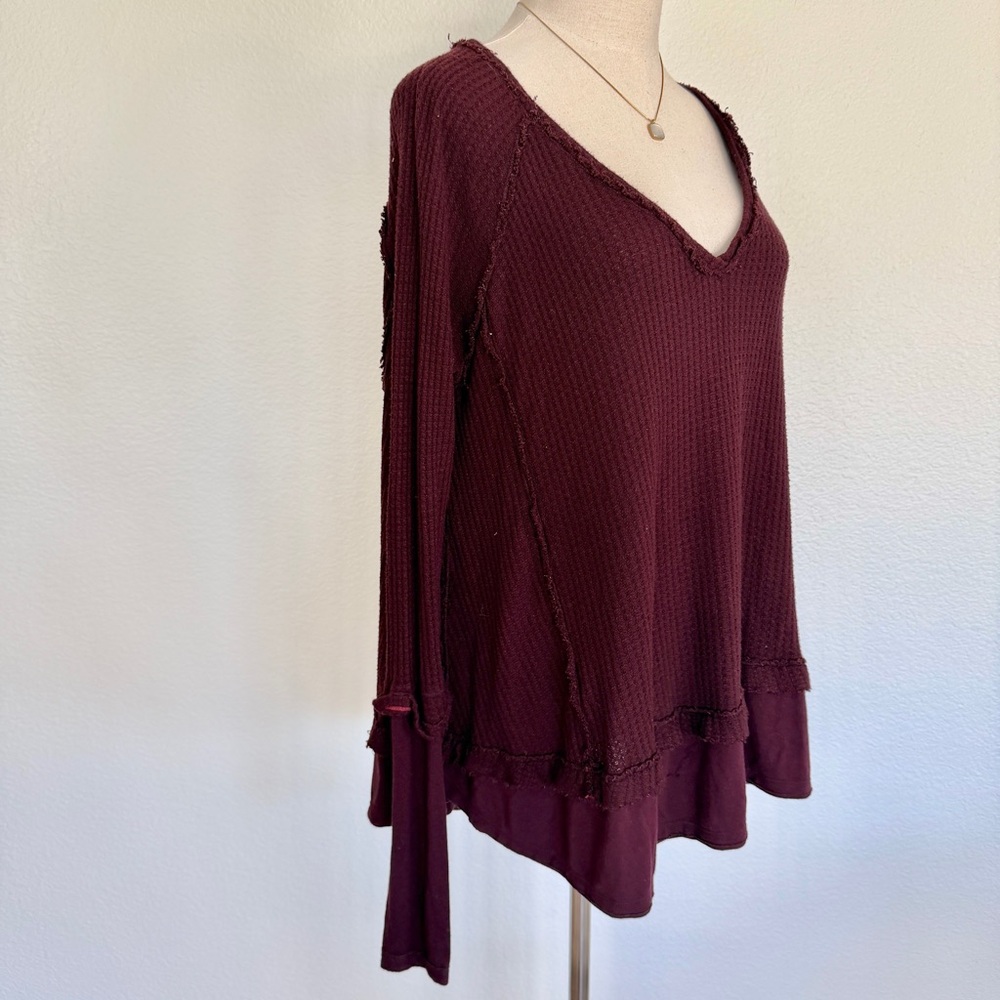 โฅ๏ธ FP Maroon Red Laguna Thermal Waffle Knit Long-Sleeve Tunic Top w/ Thumbholes - Picture 5 of 16